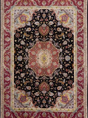 iran tabriz carpet red black handmade scaled