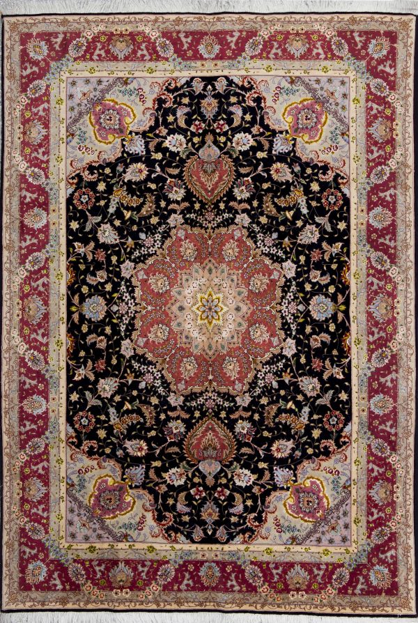 iran tabriz carpet red black handmade scaled